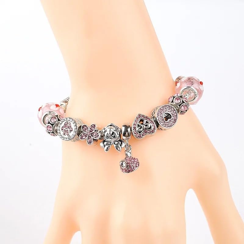 MIADEAL Mouse Theme Pink Charms Bracelet, Fits Pandora, Womens DIY Costume Jewelry - Image 2